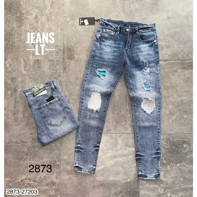 Quần Jeans Nam Amiri Xanh Vá Siêu Đẹp - Quần Amiri Nam Vá Da Cực Nét