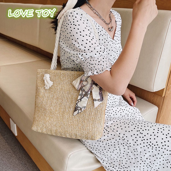 Nkodok Túi Xách Tote Đan Rơm Sức Chứa Lớn Kèm Khăn Choàng Trang Trí Đi Biển Thường Ngày Cho Nữ
