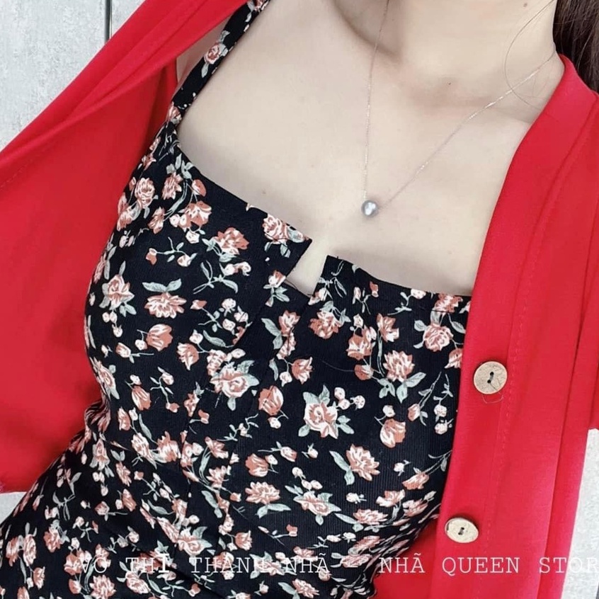 Set váy hoa áo khoác ngoài mongtoghi 2 món váy 2 dây dáng xòe SL475