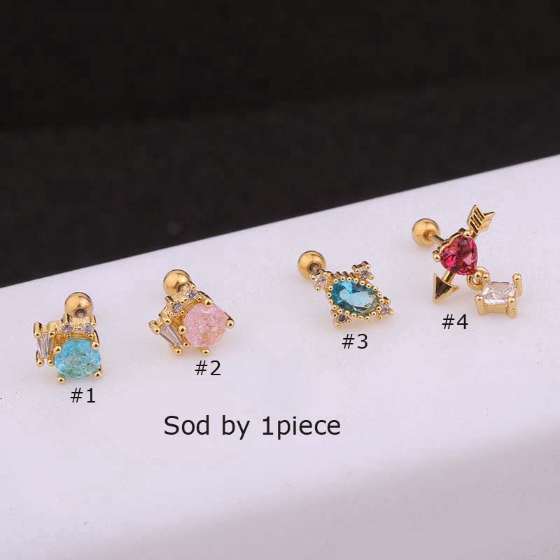 Khuyên tai chất liệu thép không gỉ đính đá zircon thời trang kích thước 6mm