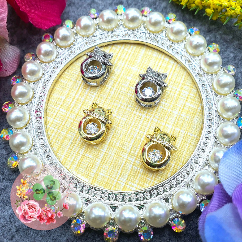 Mã CR111 . Charm Mèo đá xoay kim loại dòng siêu cao cấp đính đá trang trí móng siêu xinh.