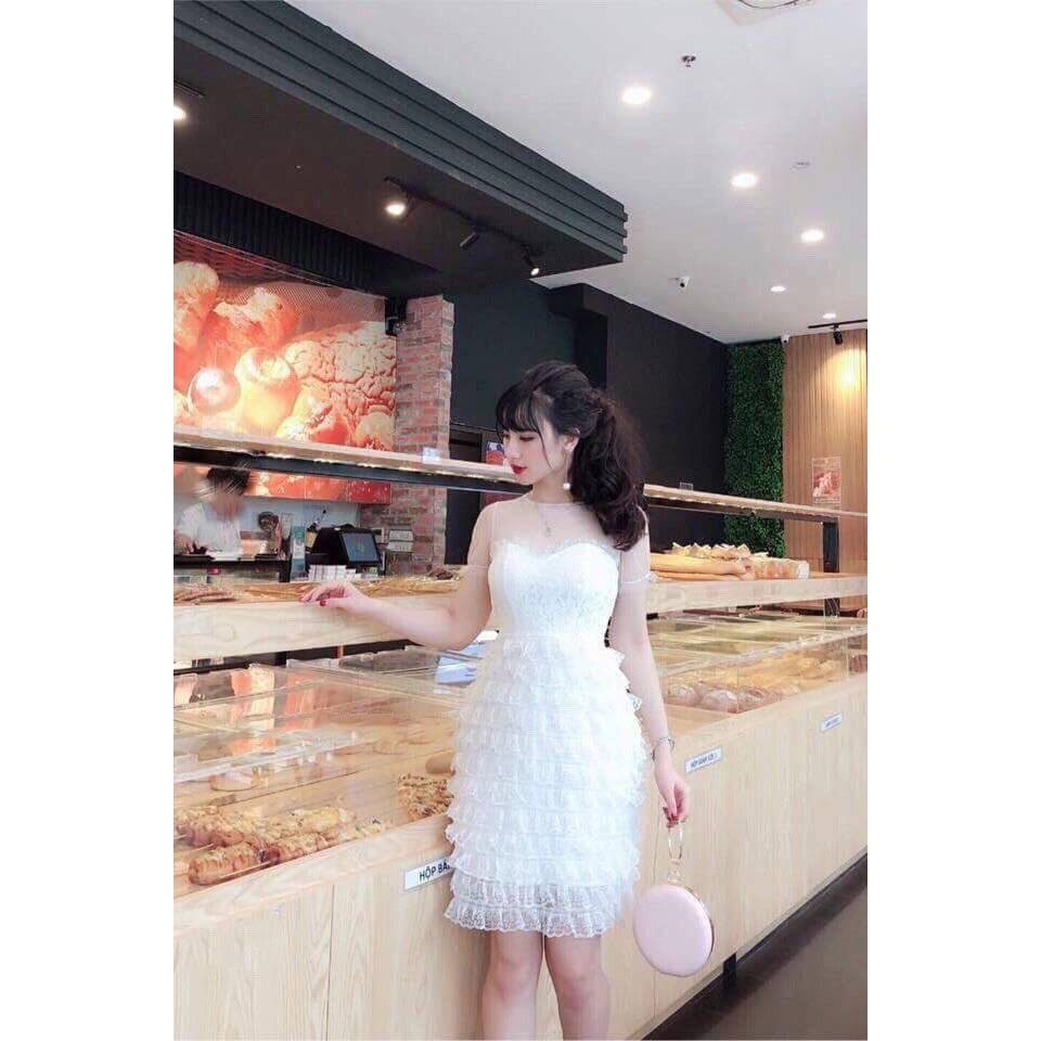 Đầm ren dự tiệc sang trọng phối tầng dáng bút chì siêu phẩm mới cập bến có 3 màu kèm hình thật