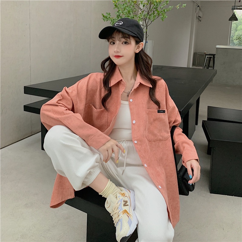 Áo sơ mi dáng rộng tay dài phong cách thời trang retro hàn quốc