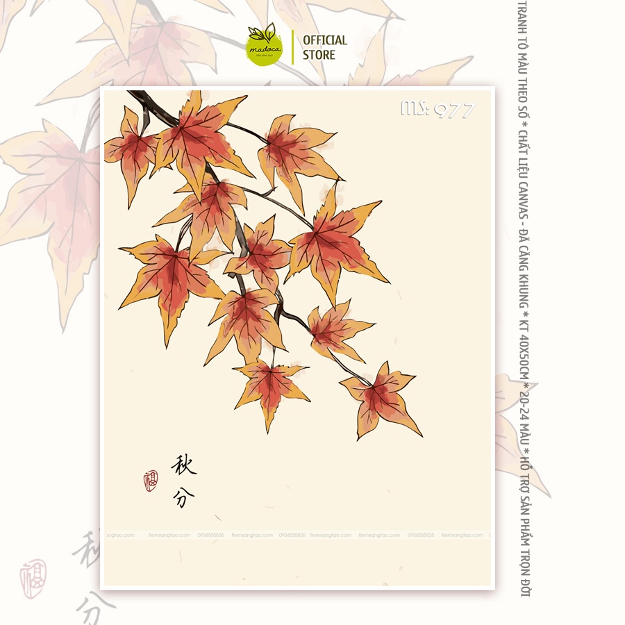 Tranh tô màu theo số hóa Madoca có khung 40x50cm Lá Phong T977