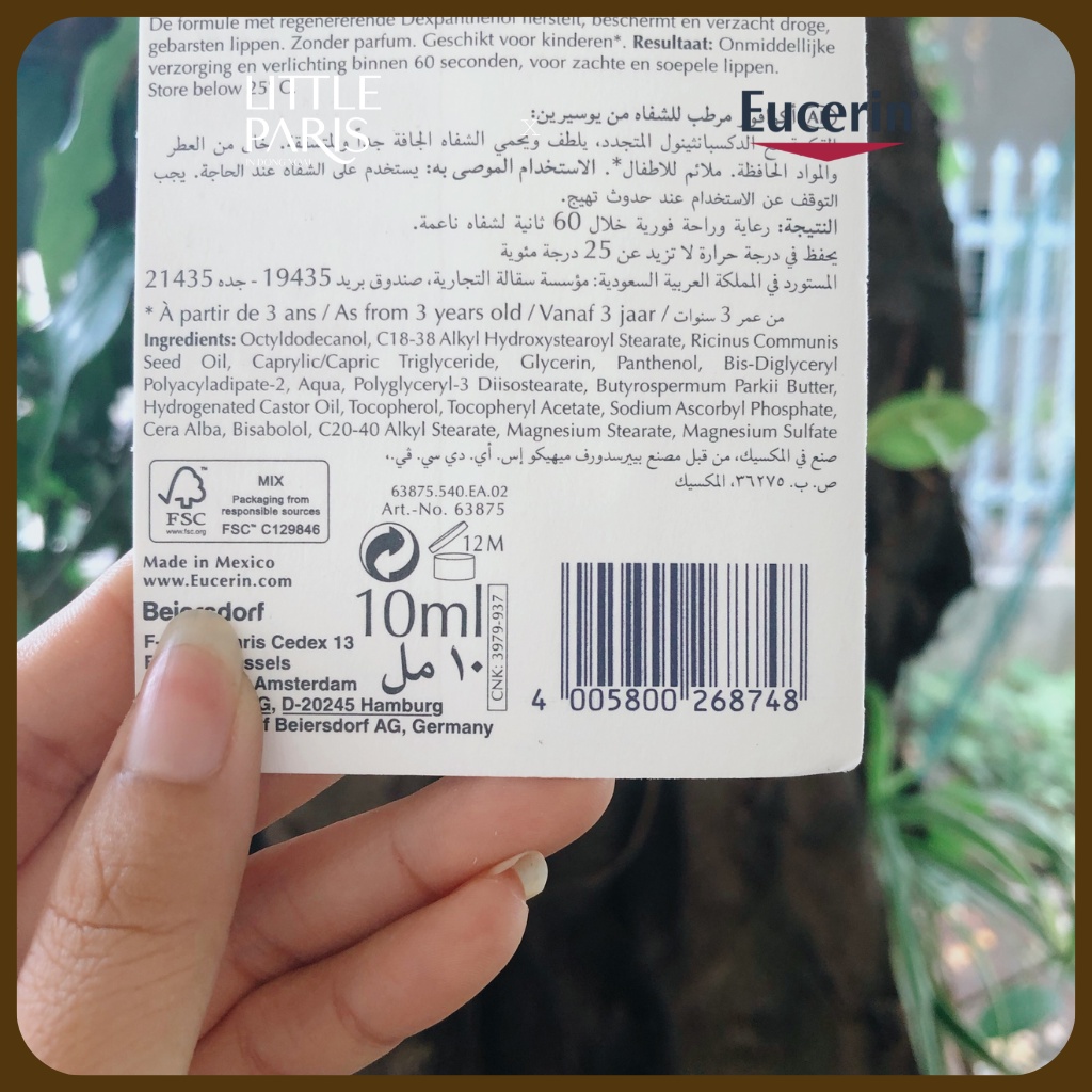 Son Dưỡng Aquaphor Eucerin Lip Care Siêu Mềm Môi Dành Cho Môi Chàm Nẻ