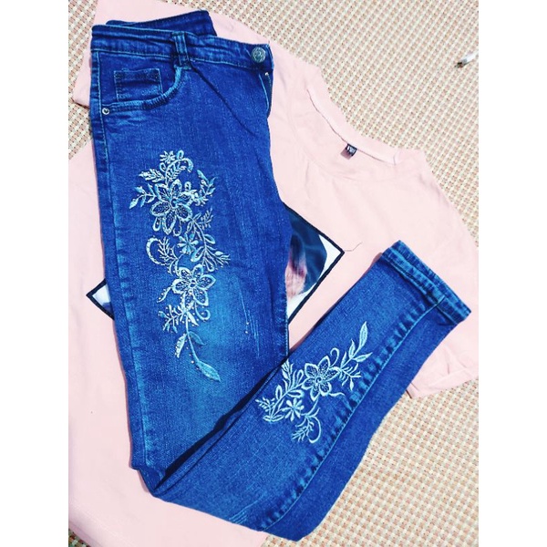Quần Jean Xanh Dài👖 Thiêu Hoa Mới Fashion