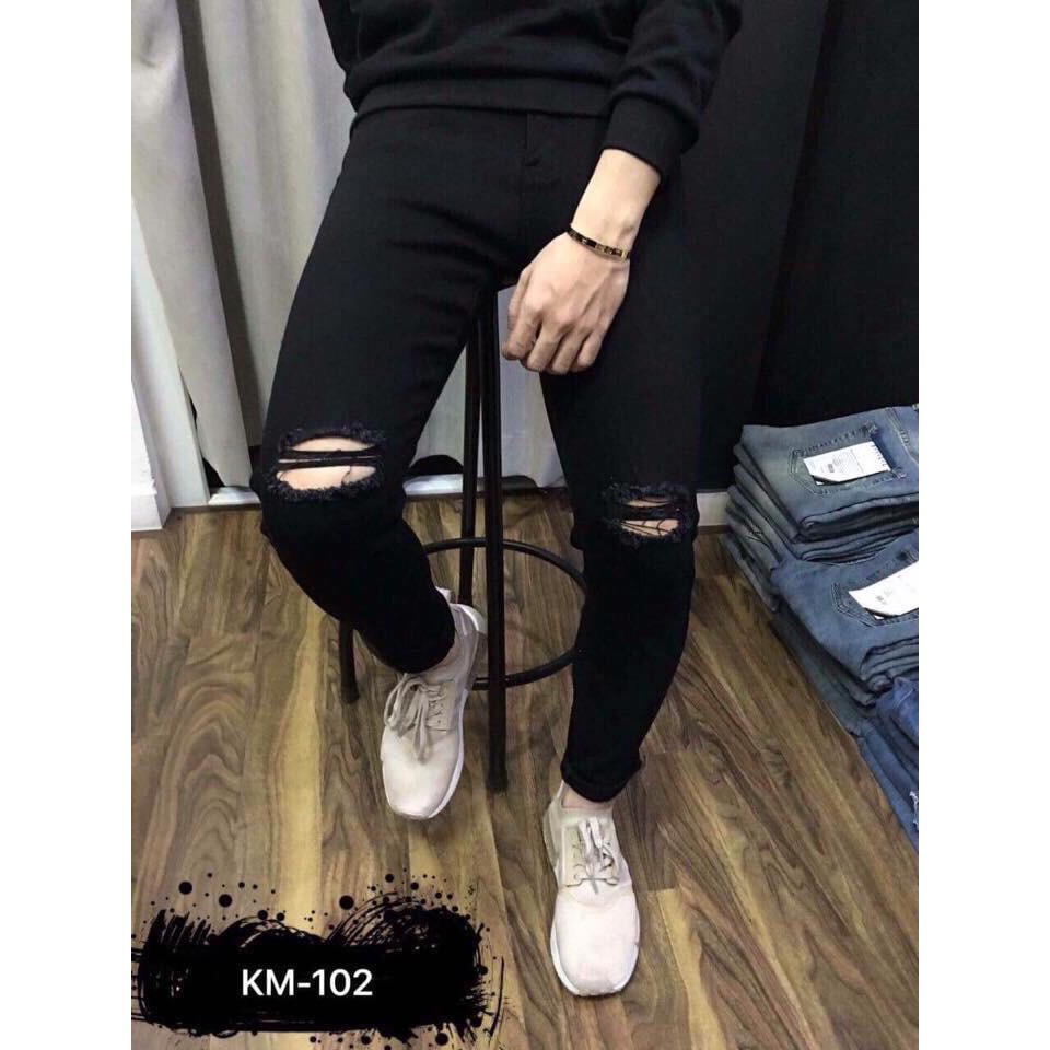 Quần jean nam đen rách gối cực chất