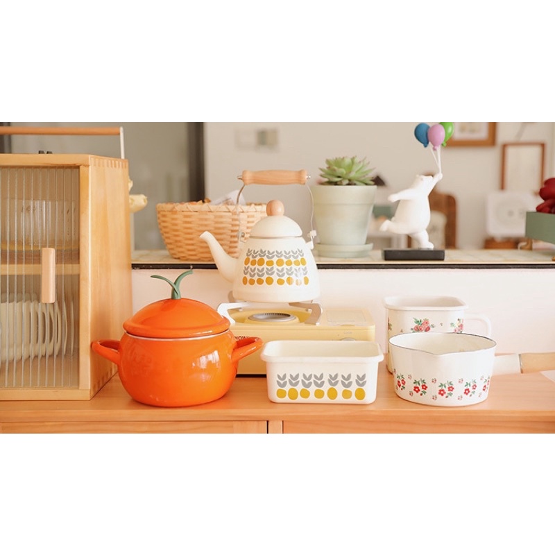 Bộ ấm chén tráng men đun nước hoạ tiết quả cam 🍊phong cách Hàn Quốc/ Homestay Sulina official