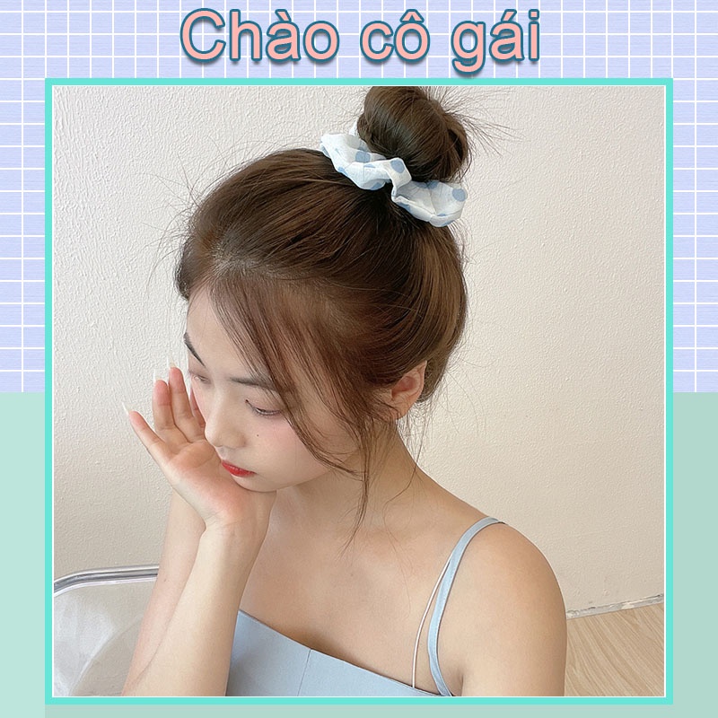 Dây Cột Tóc Họa Tiết Hoa Trắng Xanh Nhỏ Xinh