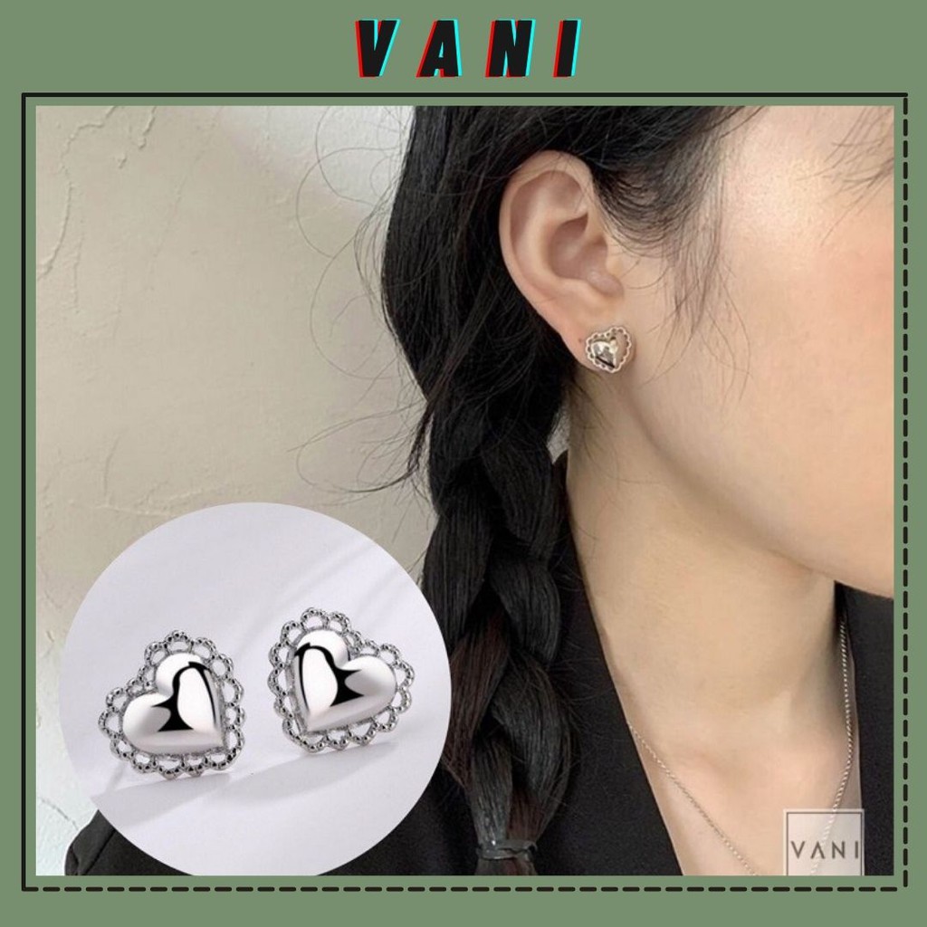Bông Tai Tim Nổi Viền Ren Thời Trang Nữ Tính Dễ Thương - Vani Store