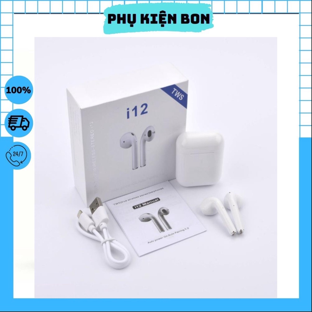 Tai Nghe Không Dây i12 TWS Bluetooth 5.0 - CẢM ỨNG 4.7 - Tặng Kèm Dây Sạc