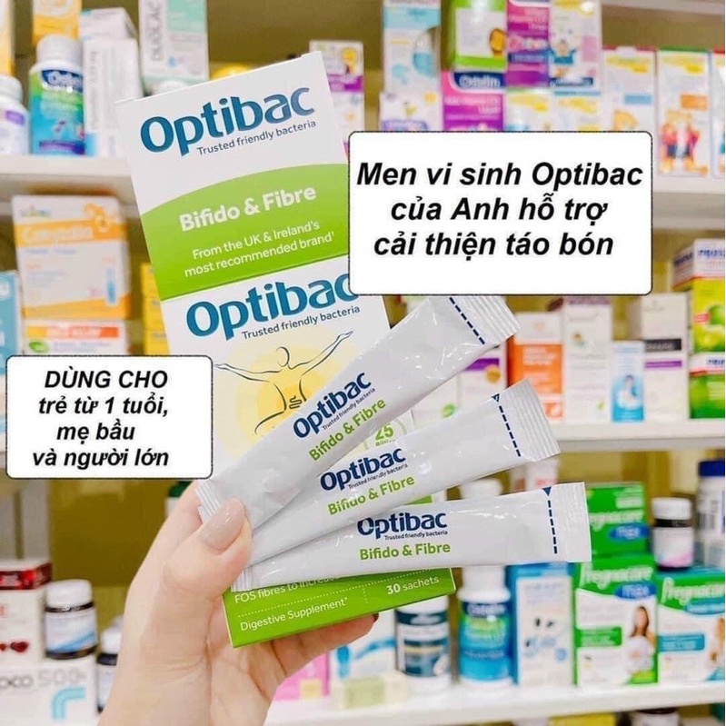 Men vi sinh Optibac Probiotics Bifido &amp; Fibre, giảm táo bón và tăng chất xơ Hộp 30 gói