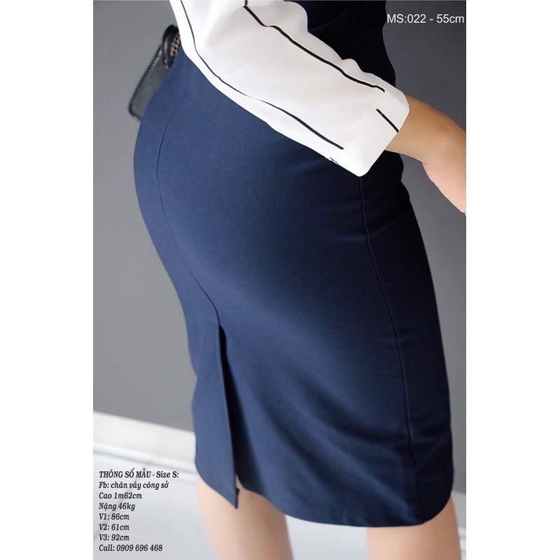 Chân váy công sở dáng ôm sẻ sau dài 50cm mặc trên gối
