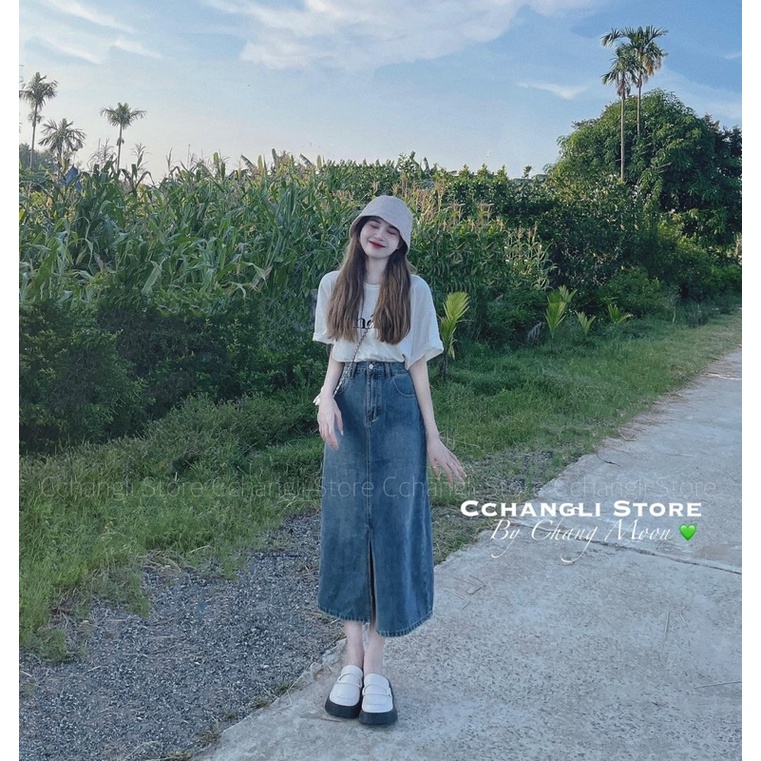 CHÂN VÁY JEANS XẺ TÀ