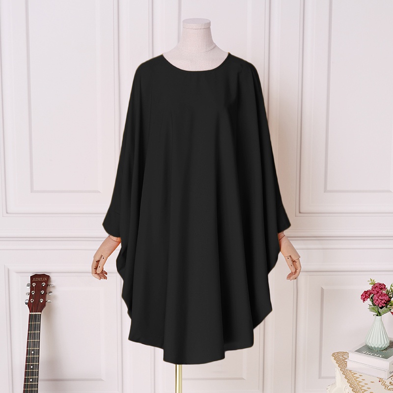 Đầm midi VONDA cổ tròn tay dài form rộng kiểu xếp ly màu trơn hợp thời trang cho nữ