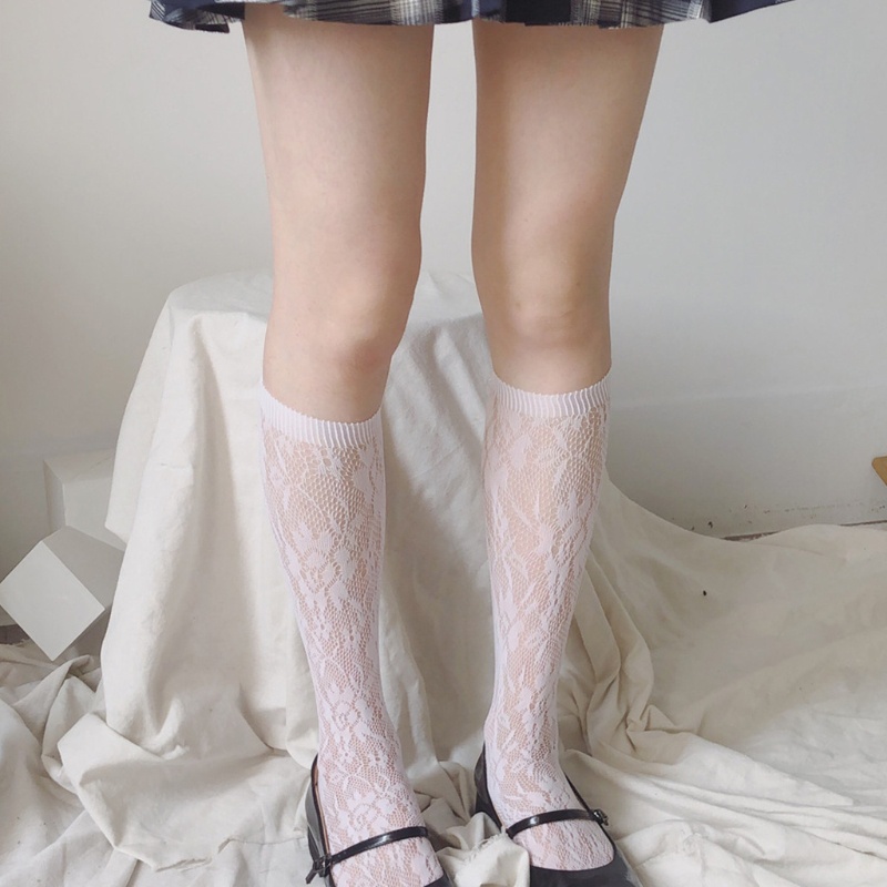 Vớ dài ngang gối phối ren lưới họa tiết hoa phong cách Lolita Nhật Bản | BigBuy360 - bigbuy360.vn