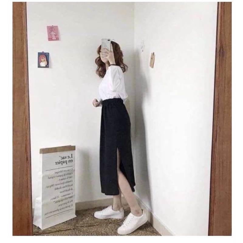 Chân váy dài chữ A xẻ tà, chân váy chữ A kiểu dáng Hàn Quốc trẻ trung | BigBuy360 - bigbuy360.vn