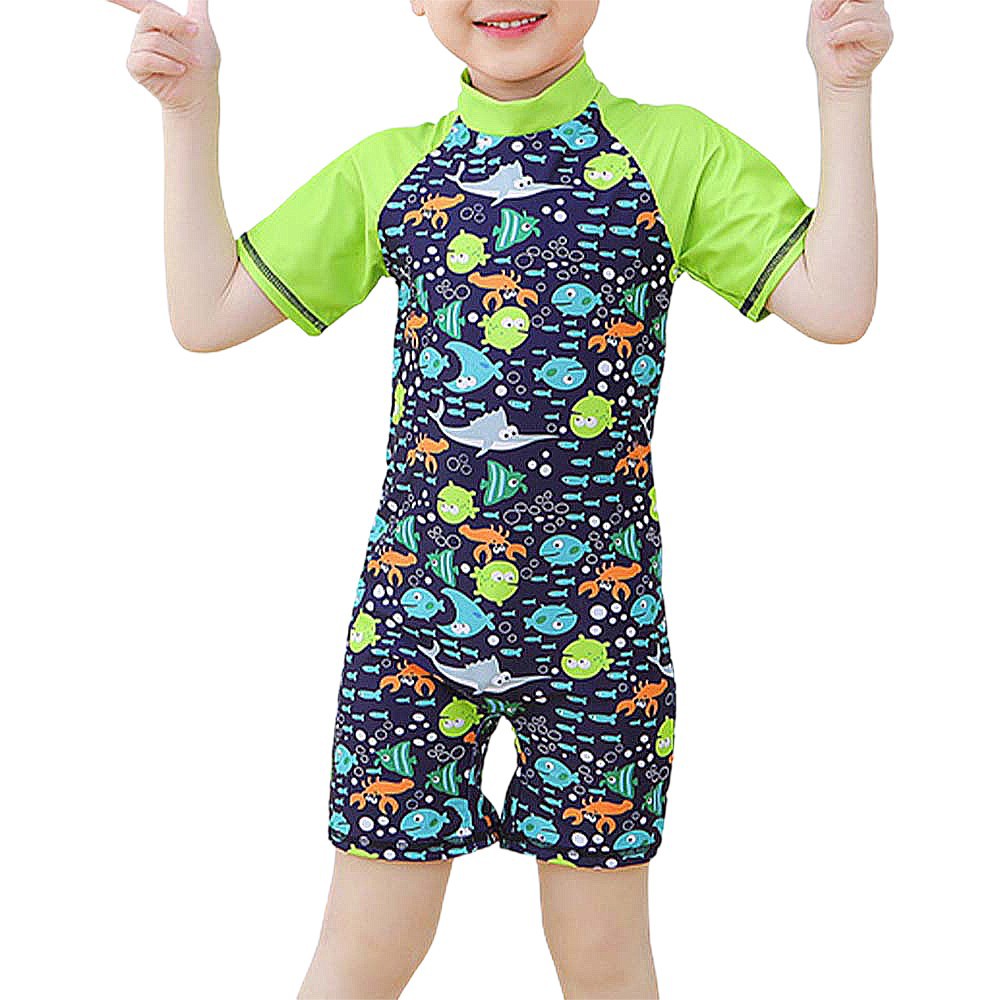 1-6 Years Old Girls Short Sleeve Suit Swimsuit Zipper Cartoon Unicorn Summer