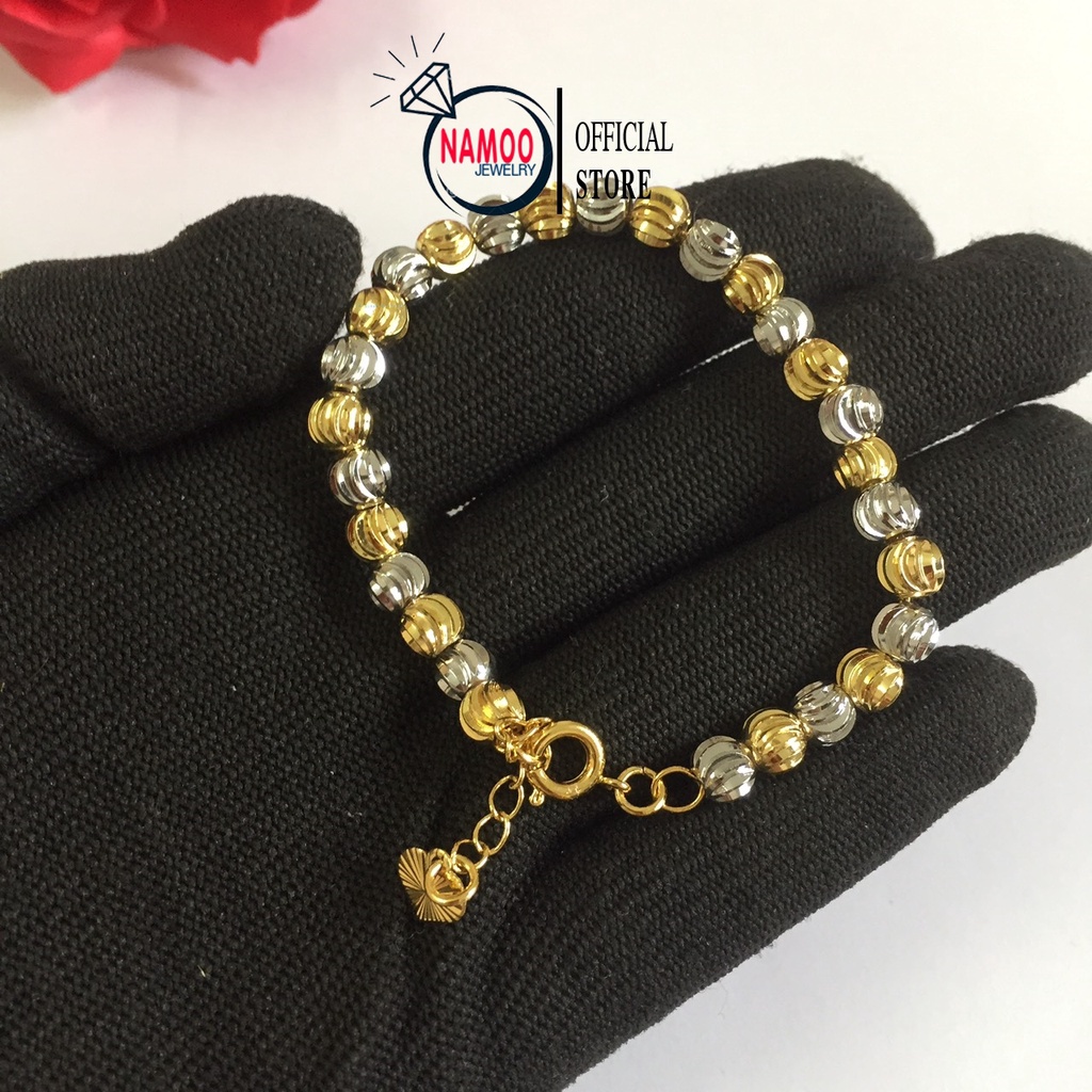 Lắc Tay Vàng Mạ 24k Nữ, Lắc Tay Bi 2 Màu L129 Namo Jewelry