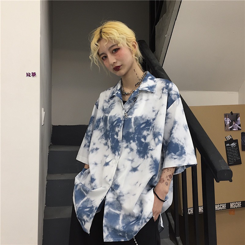 Áo sơ mi nam nữ họa tiết TIE DYE WASH LOANG cổ đan ton vải Lụa thoáng mát, thấm hút, không nhăn form rộng