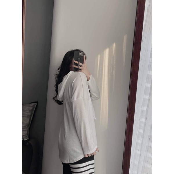 Áo giấu quần đan ô có mũ oversize