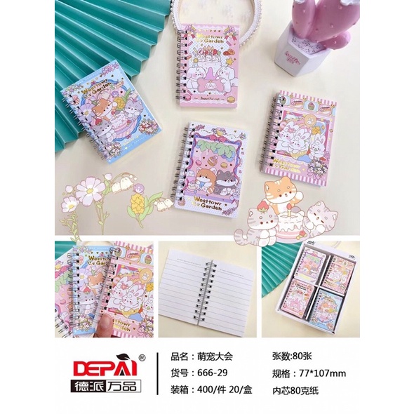 20 Quyển sổ A7-666 lò xo cute kích thước 77 x 107 mm(01 hộp)
