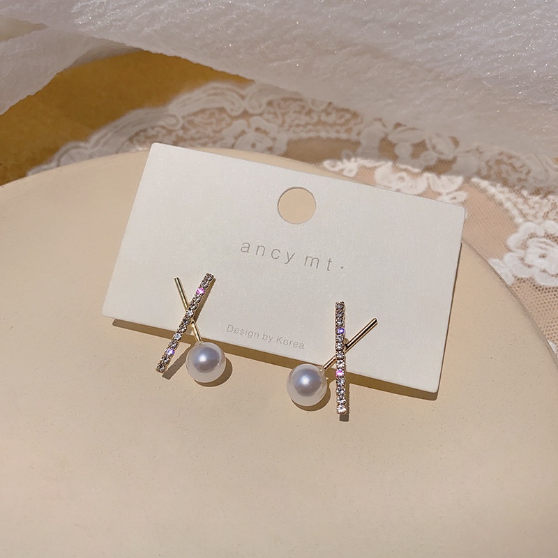 Khuyên tai mạ bạc 925 đính hạt ngọc trai nhân tạo phong cách Hàn Quốc đơn giản 2021 mới thời trang