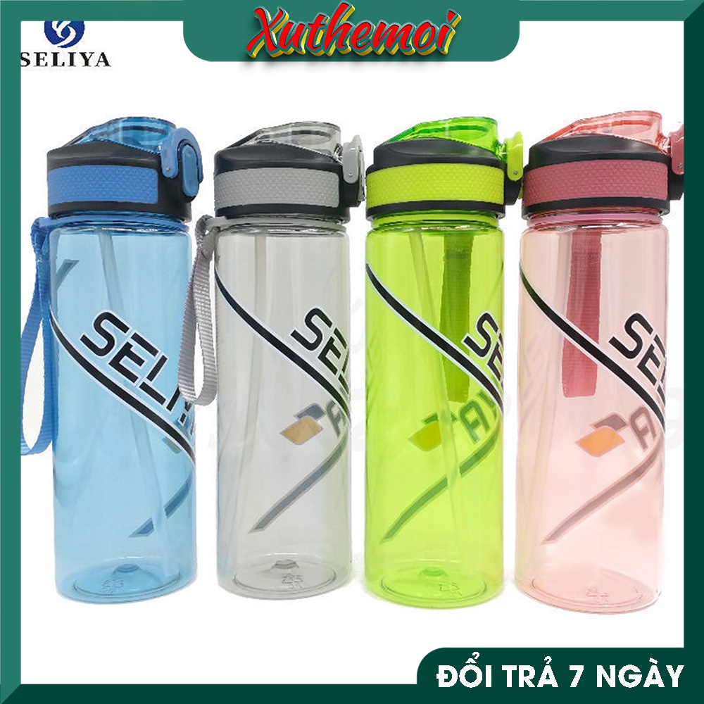 Bình nước thể thao, bình đựng nước tập gym SELIYA 700ml nhựa nguyên sinh kháng khuẩn Ag+ cao cấp 2022