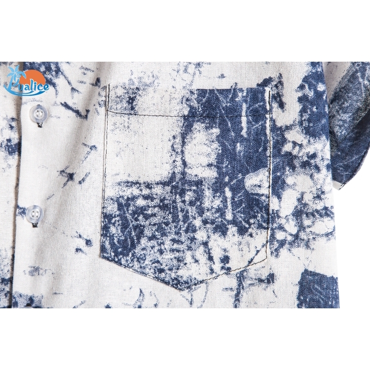 Áo sơ mi cotton lanh ngắn tay họa tiết in ấn dành cho nam | BigBuy360 - bigbuy360.vn