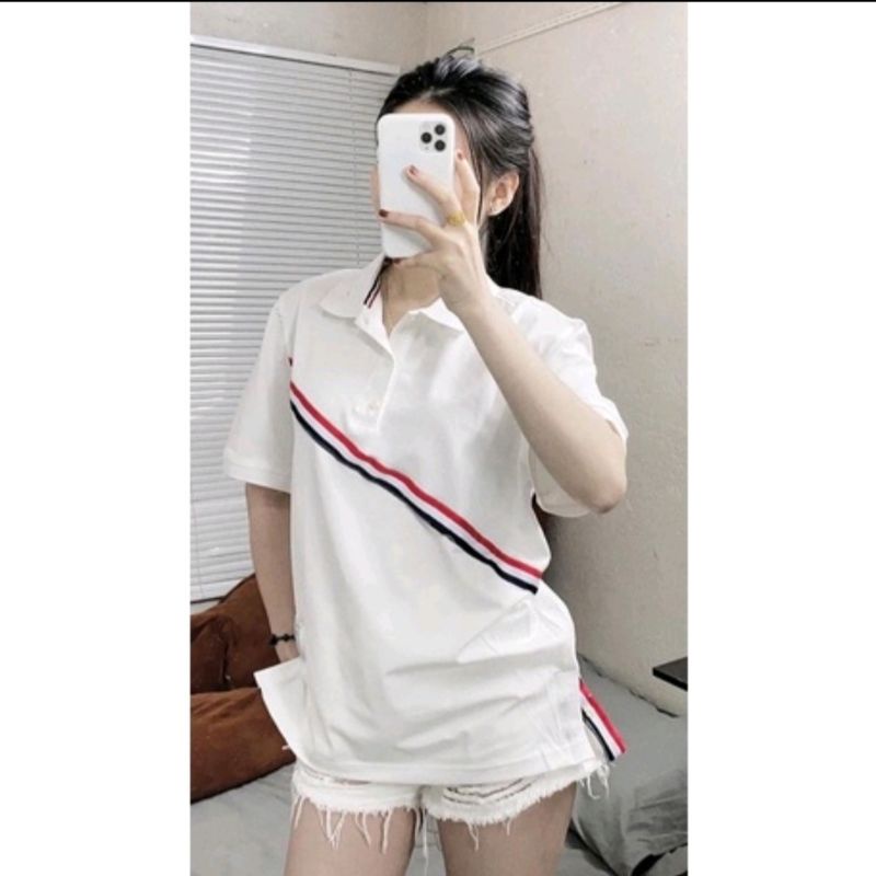 Áo Polo Thome Sọc Chéo ❤ Áo Thun Cổ Bẻ Cotton Dày Dặn Dáng Rộng Nam Nữ MND97