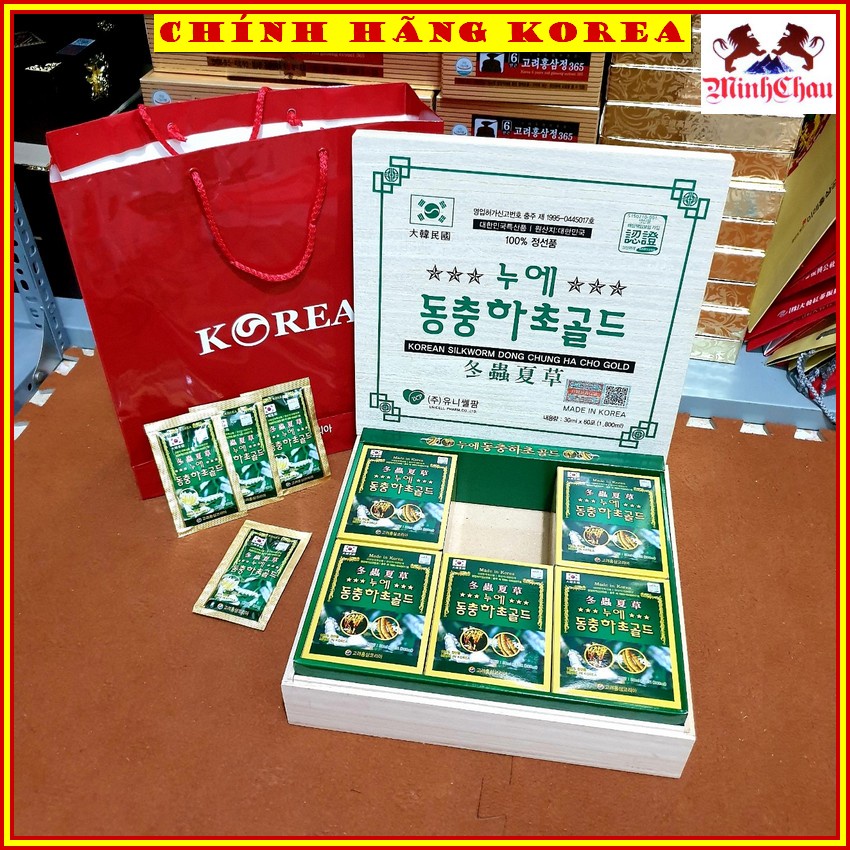 Đông Trùng Hạ Thảo Hanil Hộp Gỗ 60 Gói Hàn Quốc, minhchau