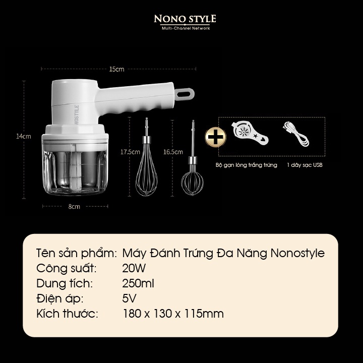 Máy Đánh Trứng Cầm Tay Đa Năng 2 Trong 1 Nonostyle H-D03 20W