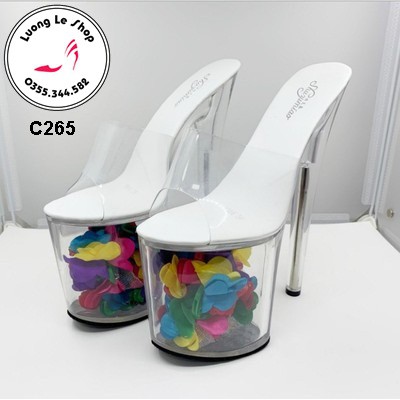 Giày cao gót 20cm gót nhọn quai trong đế hoa 2 loại không quai hậu và có quai hậu ms C265