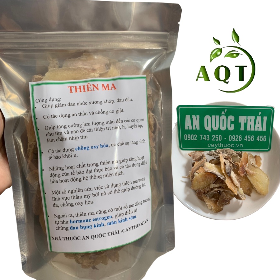 Củ Thiên Ma 500g Phơi Khô, Thái Lát (Loại 1) Đóng Gói Sạch Sẽ, Thiên Ma Giảm Đau Đầu, Ngăn Co Giật