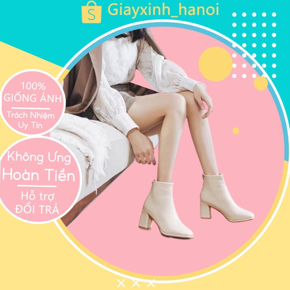 🌸 Giày bốt da mềm nữ cao cổ, Bốt nữ cổ lửng chất da có khoá sau, đế vuông lên dáng cực sang chảnh
