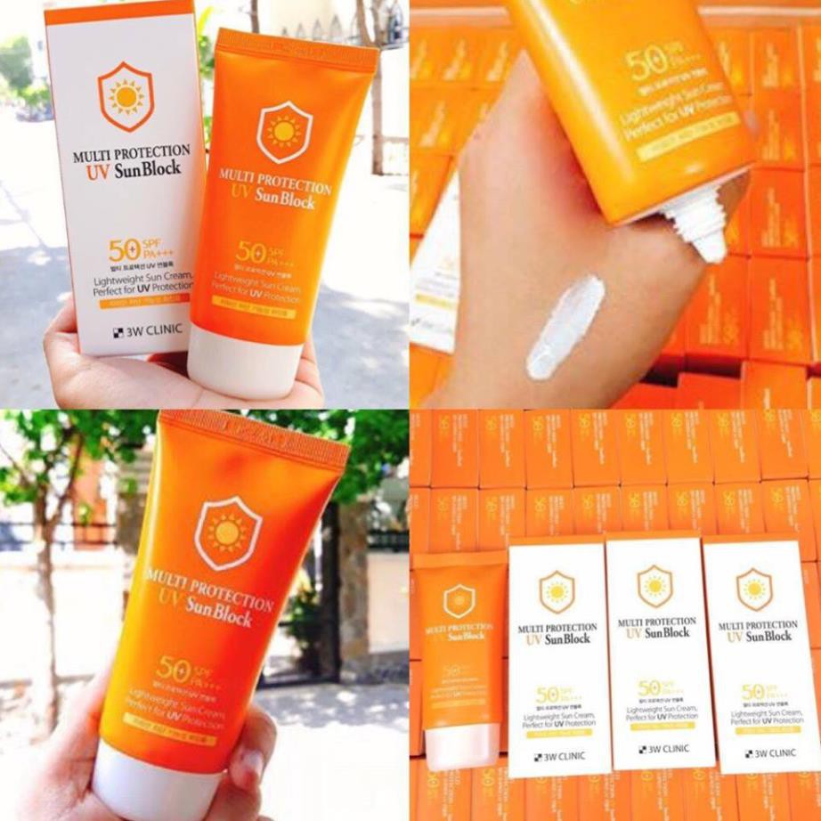 Kem chống nắng Multi Protection Uv Sun Block 3W Clinic Hàn Quốc 70ml giúp bảo vệ da trắng sáng tự nhiên