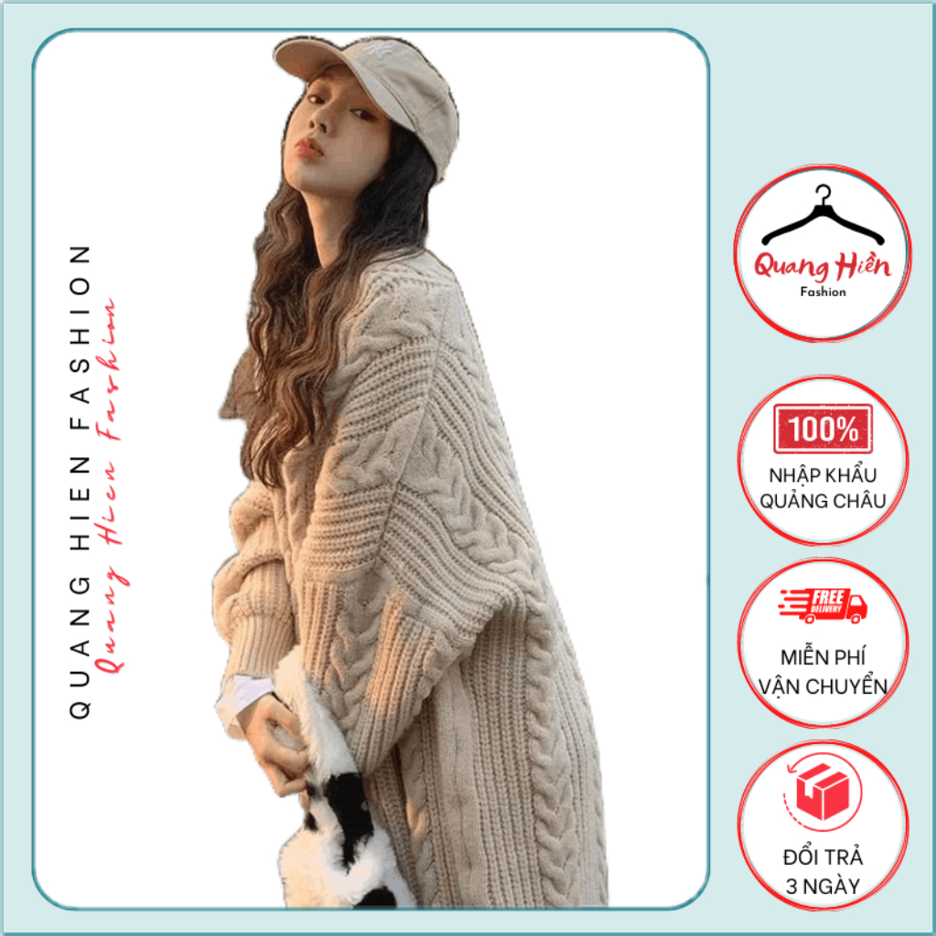 Áo khoác cardigan len Quảng Châu vặn thừng dáng dài freesize MS439