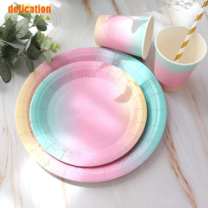 Set 10 đĩa giấy màu cầu vồng dùng một lần dành cho trang trí tiệc