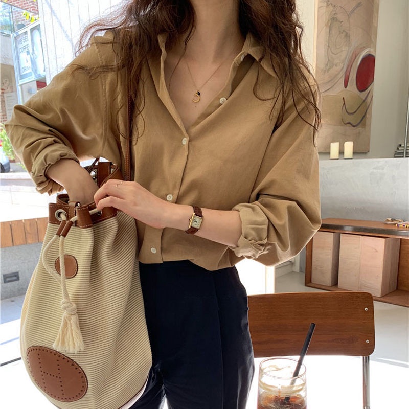 Áo Sơ Mi Tay Dài Dáng Rộng Phong Cách Retro