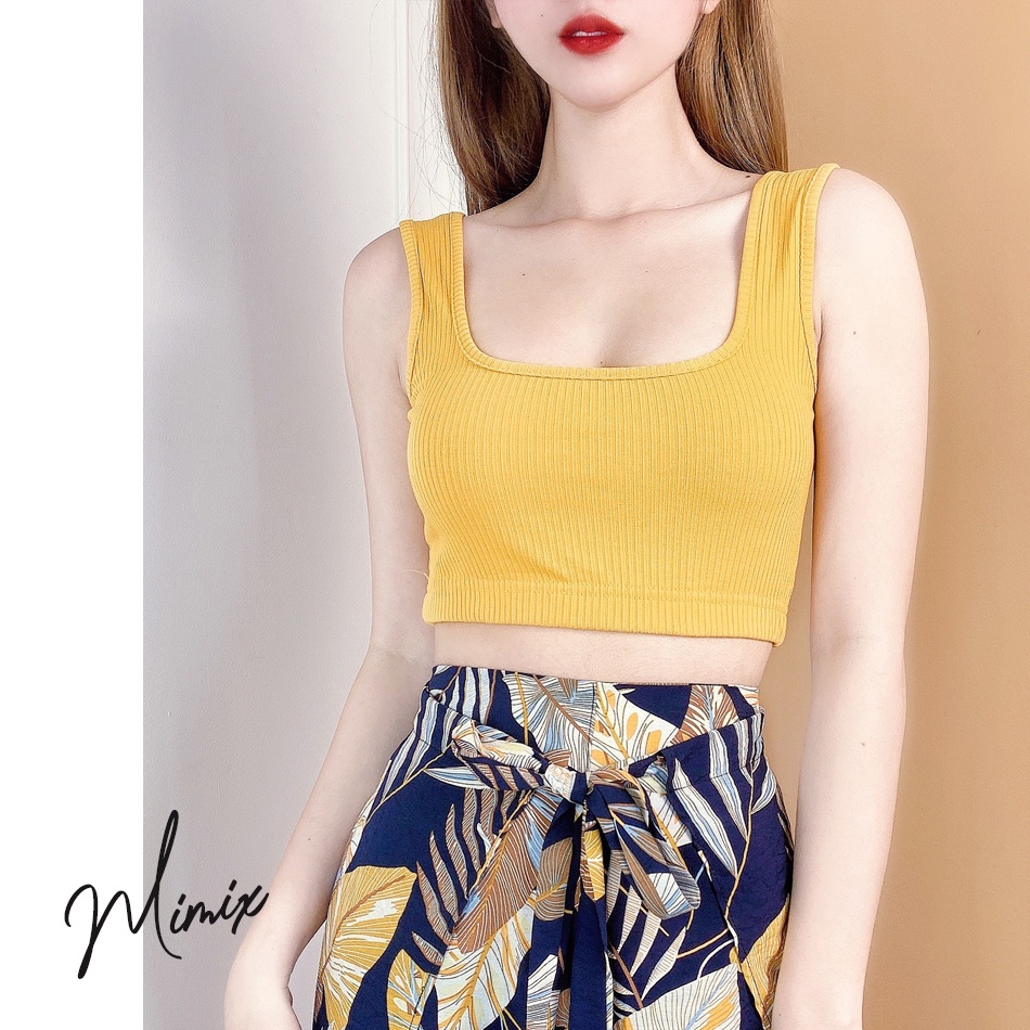 Áo croptop nữ hai dây bảng to thun gân co giãn MIMIX BZ9075