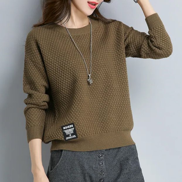 Áo len nữ cổ tròn dáng thụng chất len dày mềm mịn co giãn thoải mái thời trang phong cách Hàn Quốc AL46