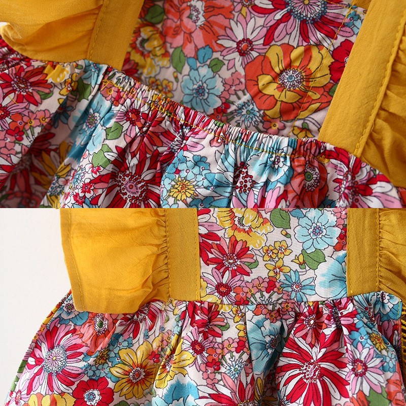 Set đầm không tay và mũ tai bèo  in họa tiết hoa xinh xắn dành cho bé gái 1-5 tuổi