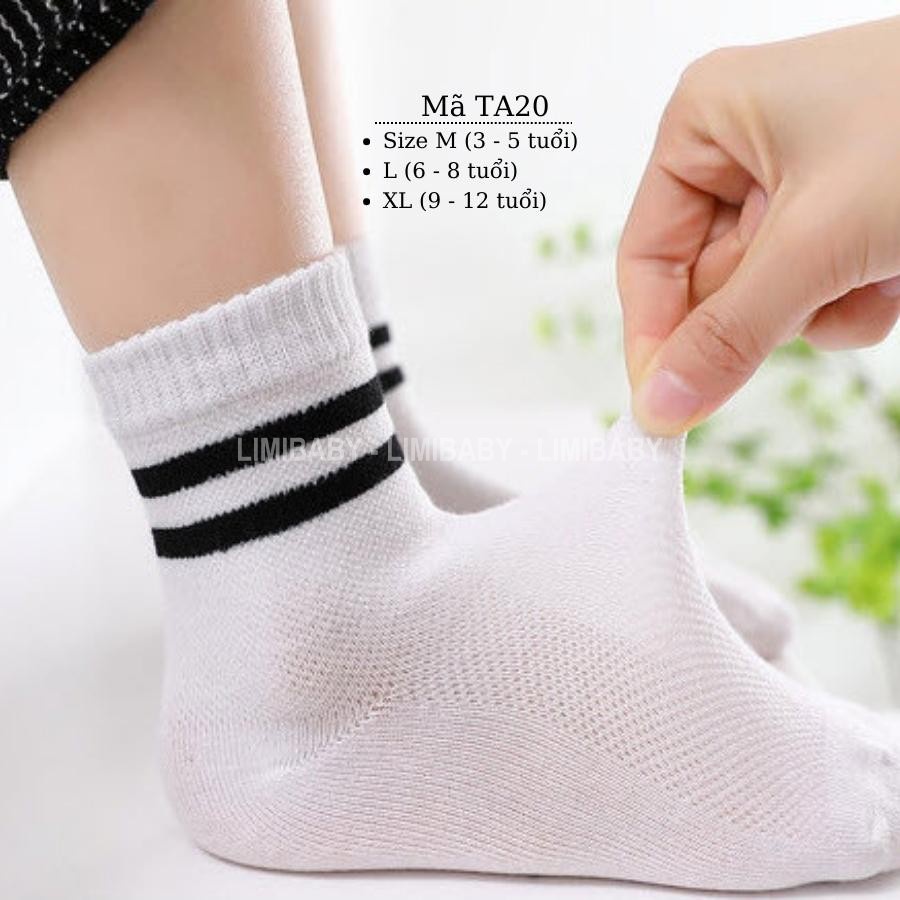 Tất trắng cho bé trai bé gái 3 - 12 tuổi cổ cao viền cổ đen trắng mắt lưới thoáng phù hợp trẻ em mang mùa hè TA20