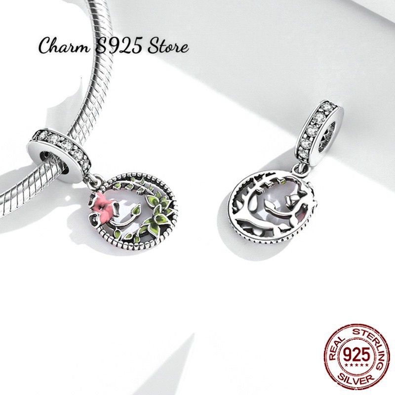 CHARM TREO HOA  HỒNG BẠC S925 HÀNG CAO CẤP CHÍNH HÃNG