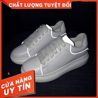 Giày sneaker mc queen phản quang dây lụa cao cấp full box full bill cho nam nữ gót trắng