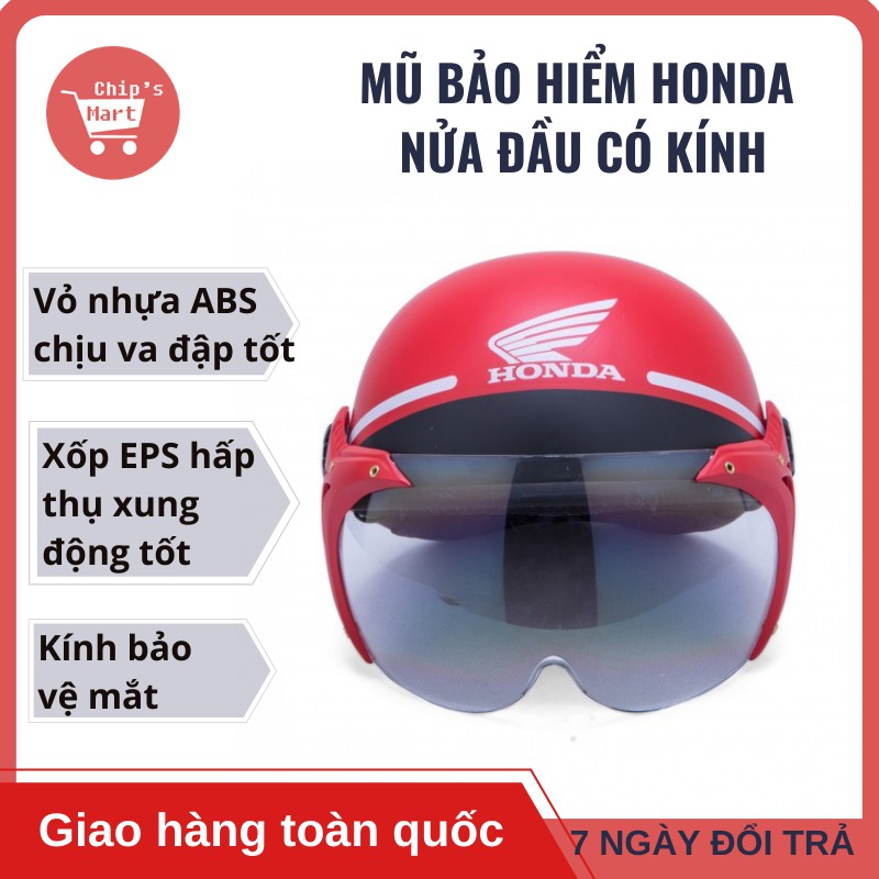 Mũ Bảo Hiểm Honda Nửa Đầu Có Kính Chắn – Hàng chuẩn đét có tem tiêu chuẩn chất lượng – Giá Rẻ cho HS-SV, người lao động