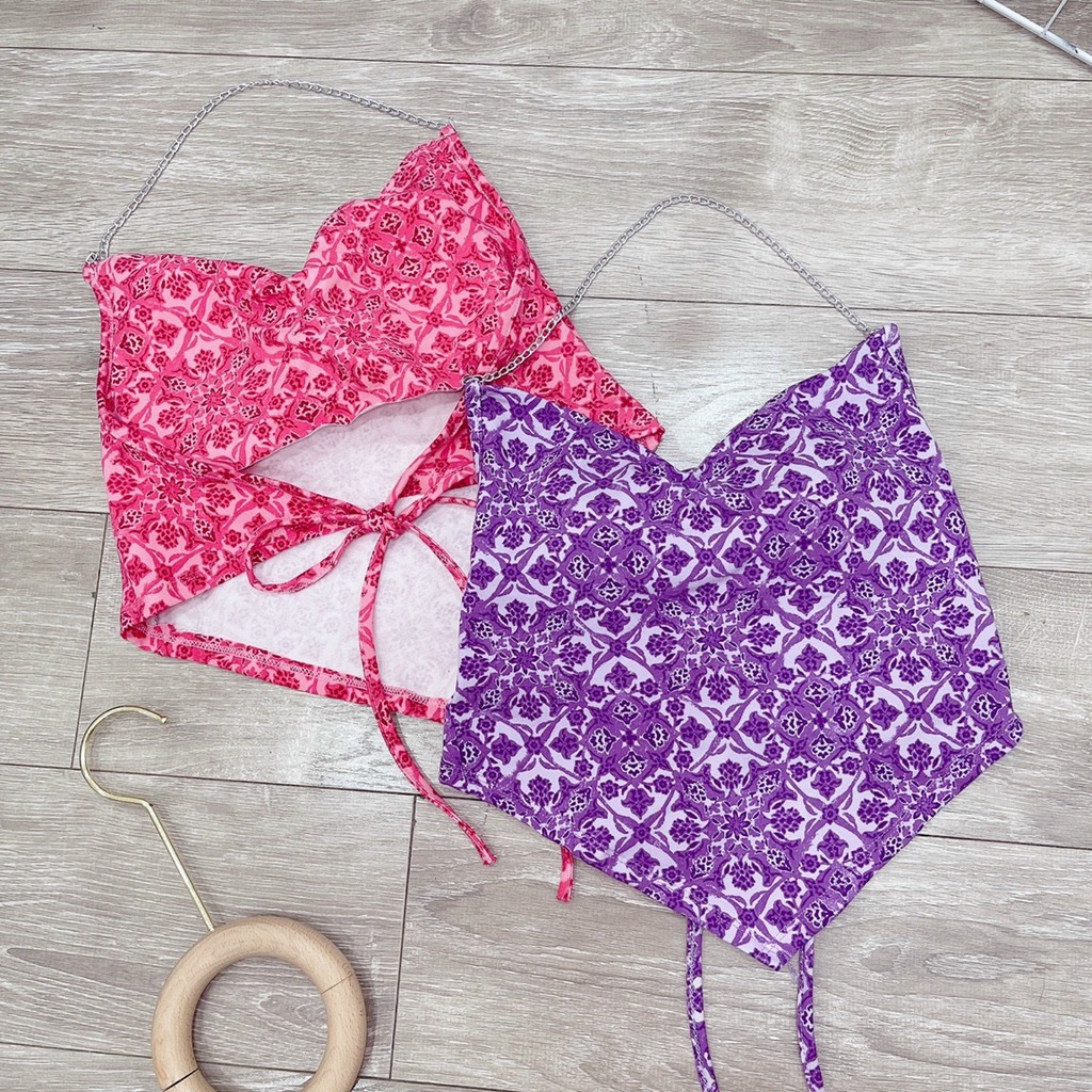 áo yếm xích đeo cổ họa tiết cột dây lưng hở sexy na