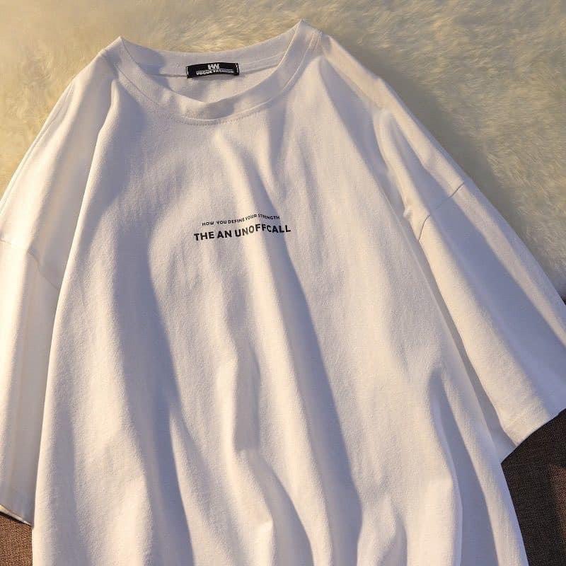 Áo thun cotton tay lỡ dáng rộng unisex THE AN UNOFFCALL freesize 38-65kg