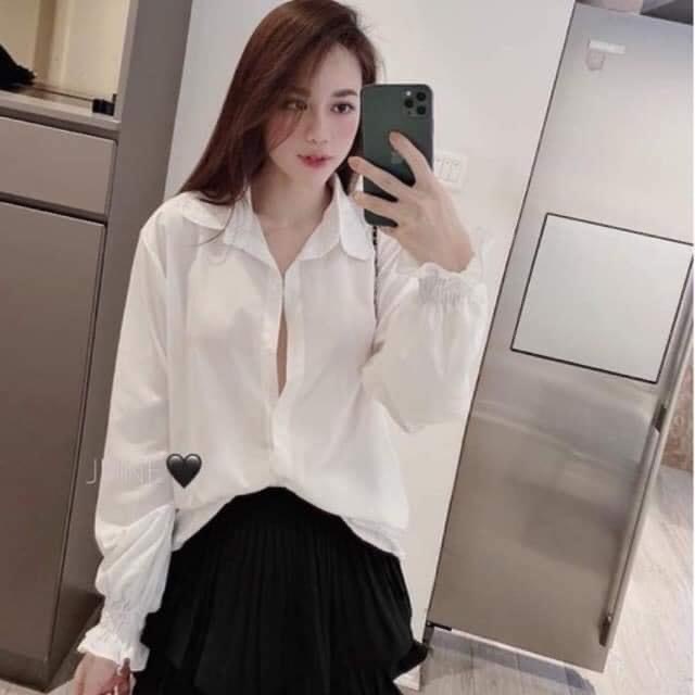Áo sơ mi công sở, tay dài nhún xinh yêu -Thời Trang VADA (A10)