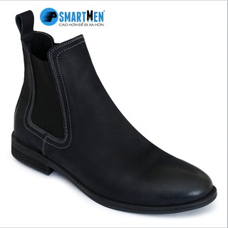 Giày da bò cao cổ SMARTMEN tăng chiều cao màu đen GD-777Đ